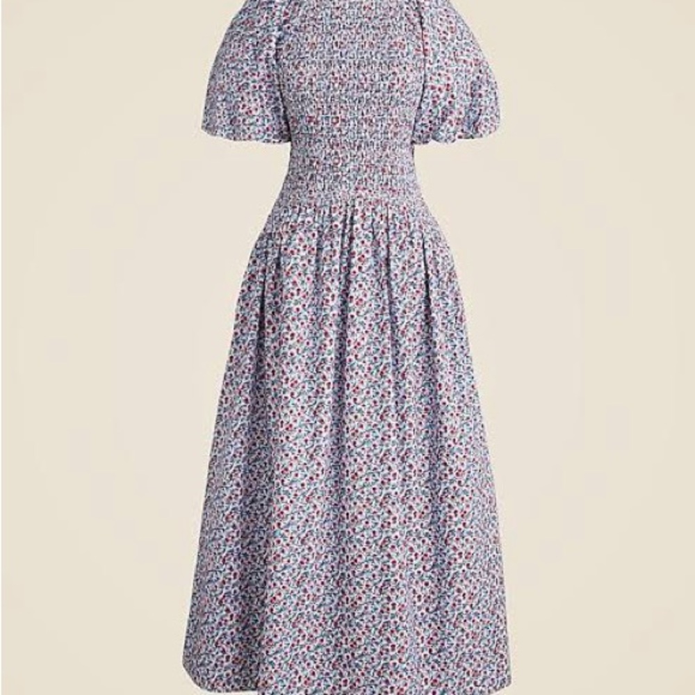 New! J. Crew Blue and White Puff Sleeve Midi Sundress - Picture 3 of 8
